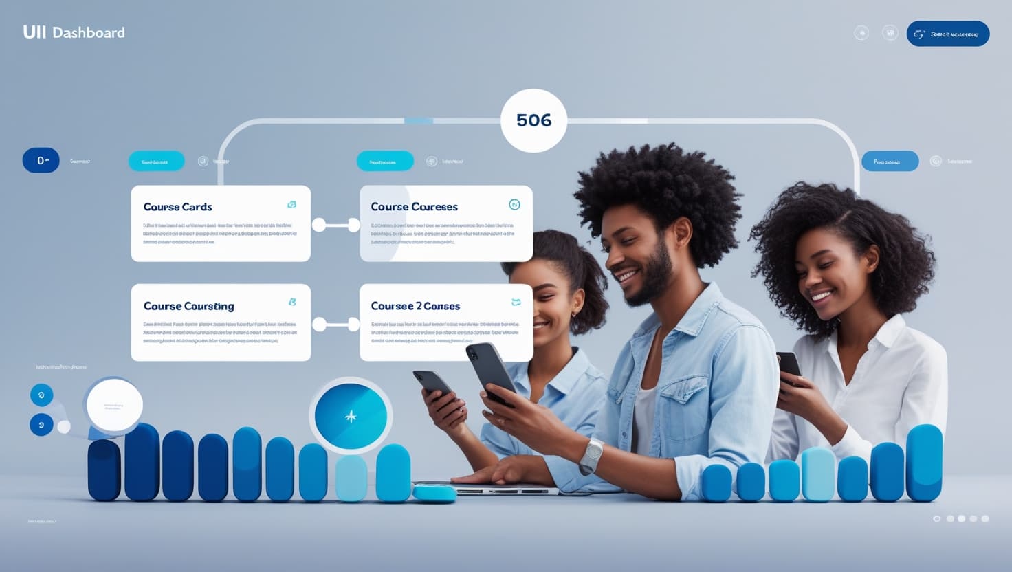 Interfaz de un panel de control educativo (UI Dashboard) con diseño moderno en tonos azules.